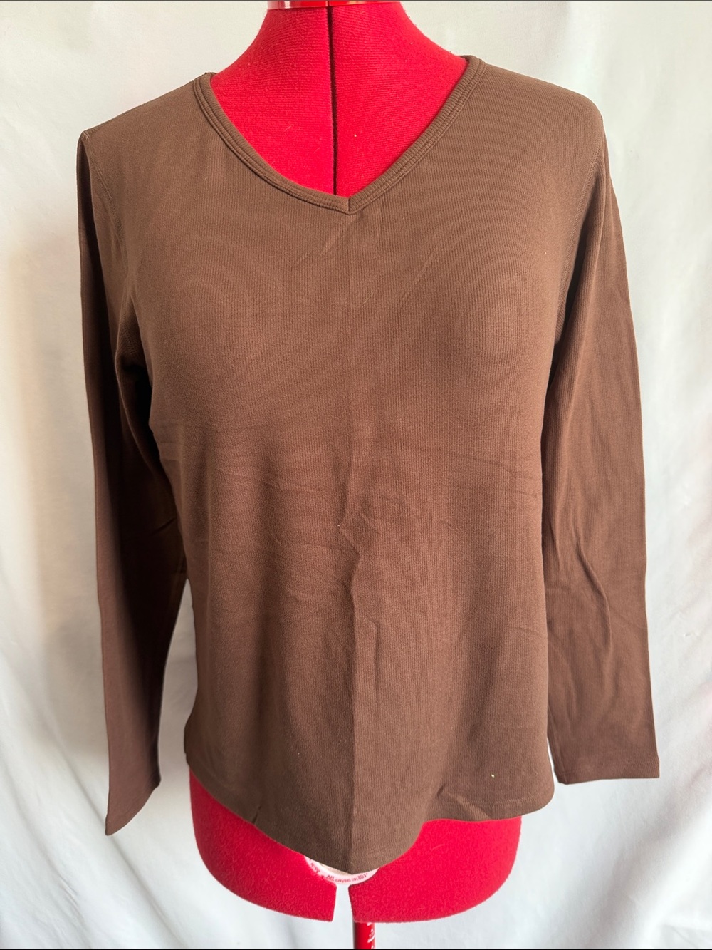 Everyday V-Neck Long Sleeve Top - Brown